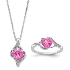 Sterling Silver Diamond & Ring and Necklace Set