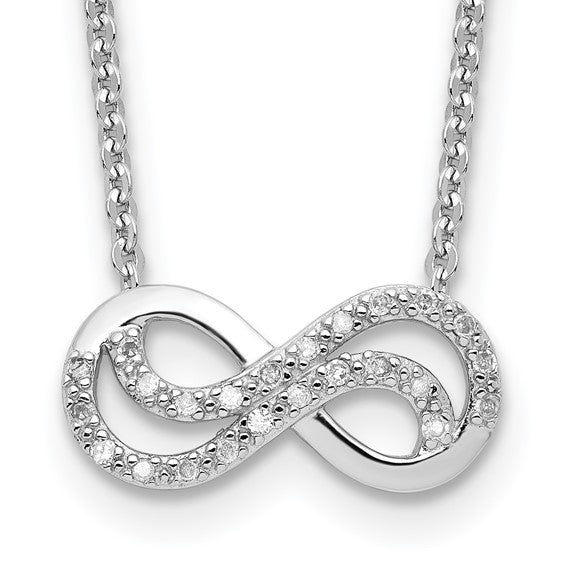 Sterling Silver Polished Diamond Infinity Necklace