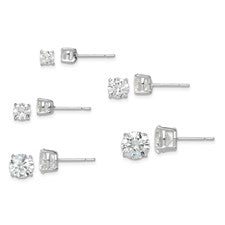 Sterling Silver Polished Round White CZ Post Earring