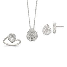 Sterling Silver Pear Necklace, Earrings and Ring