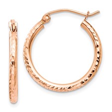 14k Rose Gold Diamond-cut Hoop Earrings
