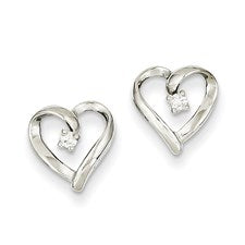 14k White Gold Diamond Heart Earrings